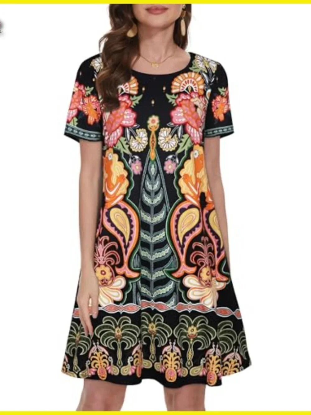 Floral Tshirt Sundress Casual Boho Swing Dress with Pockets Loose Fit